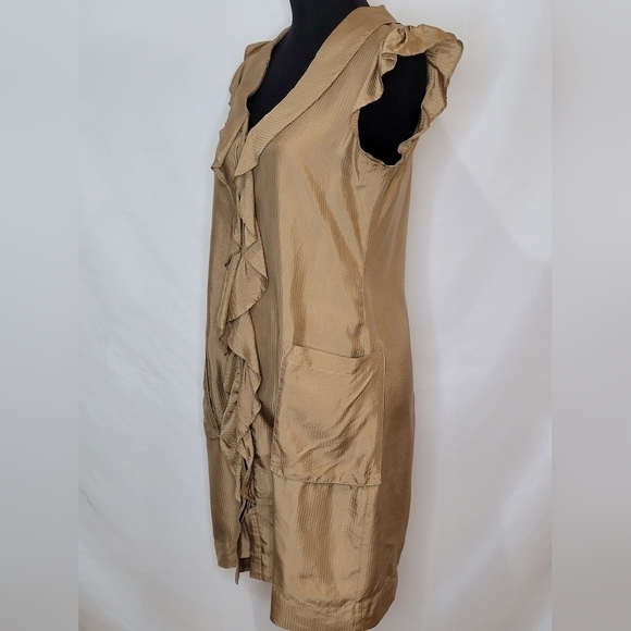 Banana Republic 100% Silk Sleeveless Ruffled Midi Shirt Dress - Size 6 - Picture 2 of 9